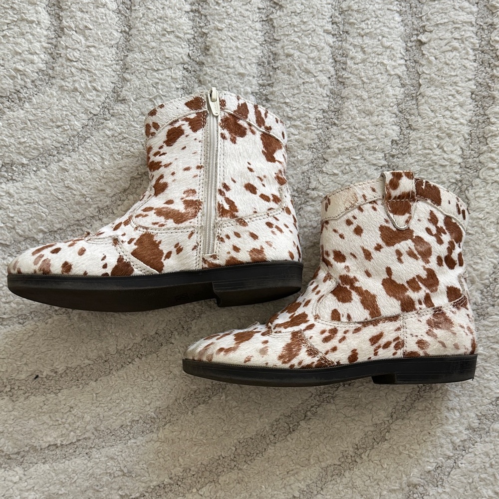 Kids Cow Print Ankle Boots